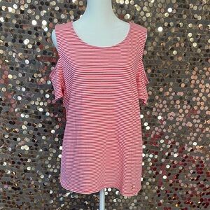 Pink and White Striped Cold Shoulder Top #1504
